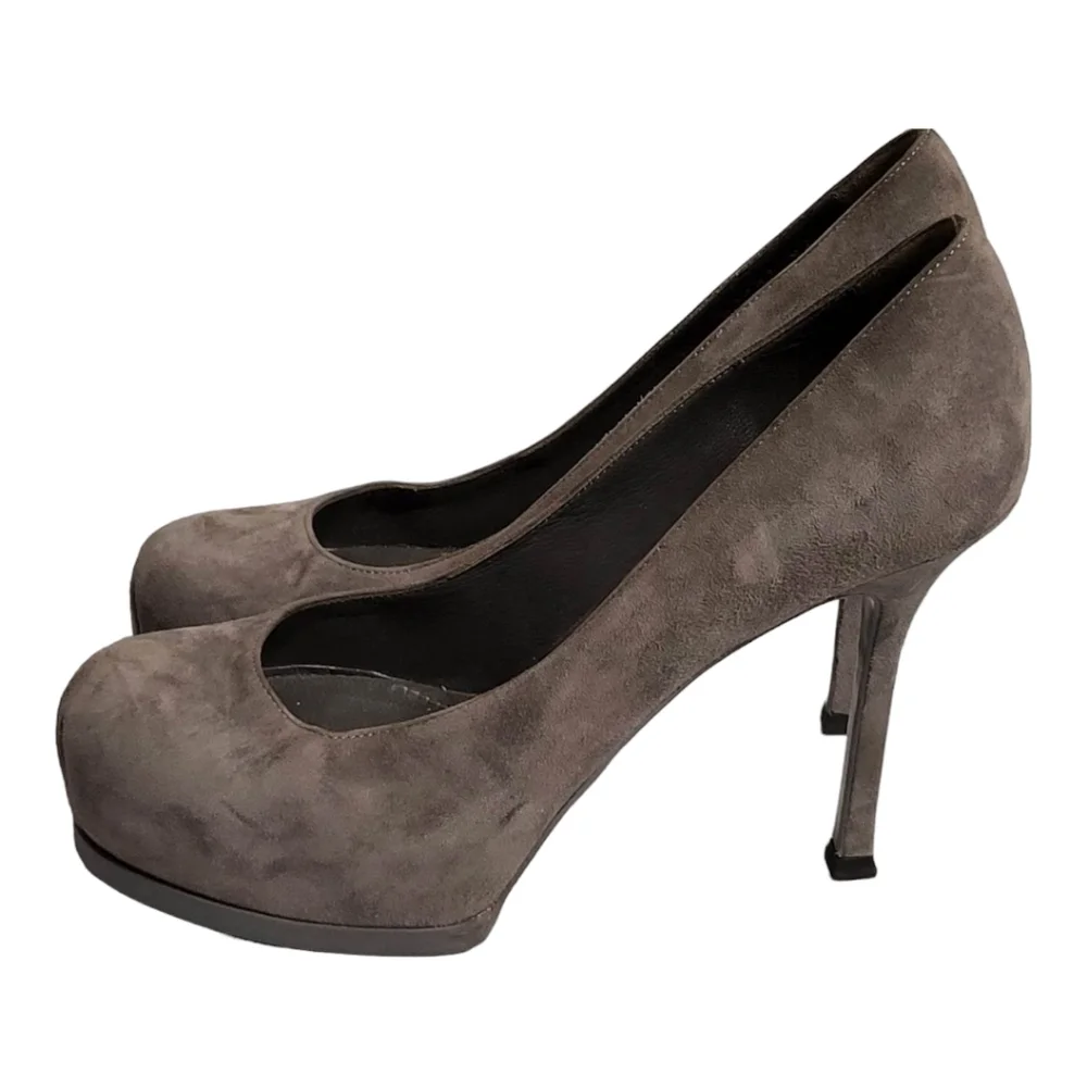 Yves Saint Laurent Womens Tribute Platform Slip On Pumps Gray Suede SZ‎ 36